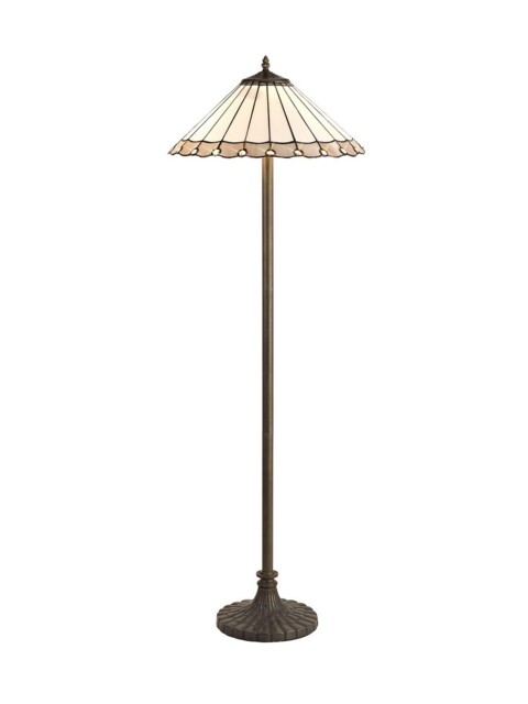 Worcester 2 Light Stepped Design Floor Lamp E27 With 40cm Tiffany Shade, Grey, Crystal, Aged Antique Brass - image 1