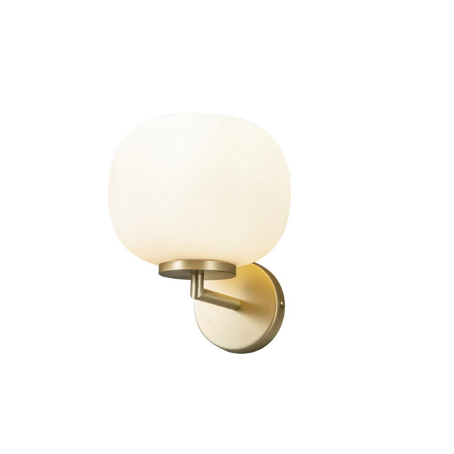 Cheektowaga Small Oval Ball Wall Lamp E27 Satin Gold Base With Frosted White Glass Globe - image 1