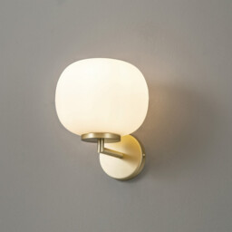Cheektowaga Small Oval Ball Wall Lamp E27 Satin Gold Base With Frosted White Glass Globe - thumbnail 3