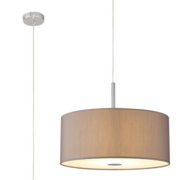Baymont Polished Chrome 5 Light E27 Single Pendant With 60cm x 22cm x 22cm Faux Silk Shade, Grey/White Laminate