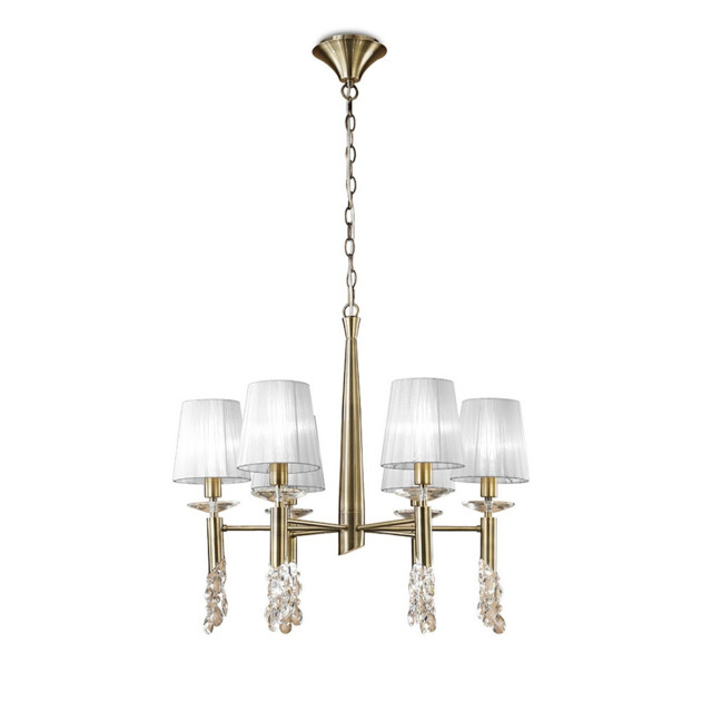 Tiffany Pendant 6+6 Light E14+G9, Antique Brass With White Shades & Clear Crystal - image 1