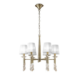 Tiffany Pendant 6+6 Light E14+G9, Antique Brass With White Shades & Clear Crystal - thumbnail 1