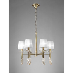 Tiffany Pendant 6+6 Light E14+G9, Antique Brass With White Shades & Clear Crystal - thumbnail 2