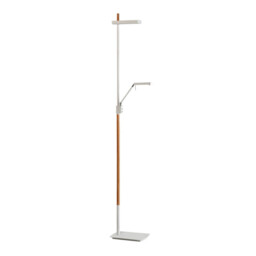 Phuket Floor Lamp 2 Light 21W Down 7W Up LED 3000K, 3000lm, Touch Dimmer, Matt White / Beech