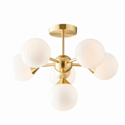Oscar Semi Flush Satin Brushed Gold Effect Plate & Gloss White Glass 6 Light Dimmable IP20 - G9