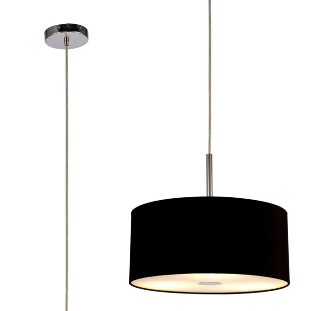 Baymont Polished Chrome 3 Light E27 Single Pendant With 40cm x 18cm Dual Faux Silk Shade, Black/Green Olive - image 1
