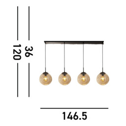 Punch 4 Light Bar Pendant, Black, Champagne Punched Glass - thumbnail 3