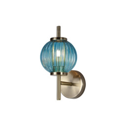 Cincinnatus Wall Lamp, 1 x G9, Antique Brass/Blue Glass