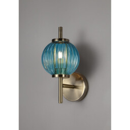 Cincinnatus Wall Lamp, 1 x G9, Antique Brass/Blue Glass - thumbnail 3