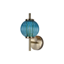 Cincinnatus Wall Lamp, 1 x G9, Antique Brass/Blue Glass - thumbnail 5