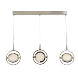 Gyroscope 3 Light LED Ring Bar Pendant Chrome, Crystal Sand 3000K - thumbnail 1