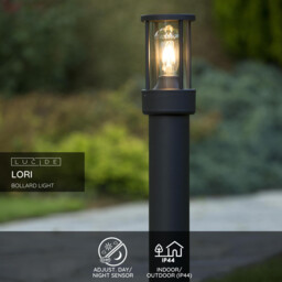 Lori Modern Bollard Light Outdoor, Day Night Sensor - 1xE27 - IP44 - Anthracite - thumbnail 2