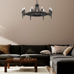 Cartwheel 8 Light Chandelier Black Finish, E14 - thumbnail 2