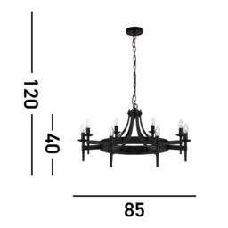 Cartwheel 8 Light Chandelier Black Finish, E14 - thumbnail 5