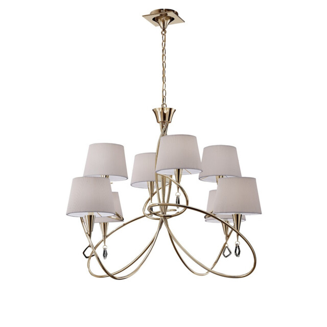 Mara Pendant 2 Tier 8 Light E14, French Gold With Ivory White Shades - image 1