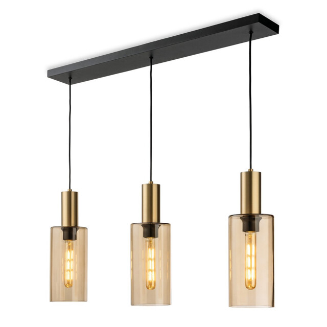 Rimini 3 Light Bar Satin Brass with Smoked Amber Glass 3xE27