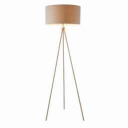 Tri 1 Light Floor Lamp Matt Nickel, Grey Linen Effect, E27