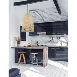 Aurora Dome Pendant Ceiling Light Natural Bamboo Black Fabric Wire, Base LED E27 - thumbnail 2