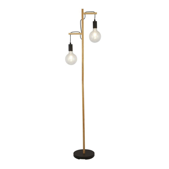 Woody 2 Light Floor Lamp, Black And Ash Wood - image 1