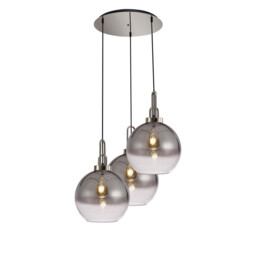 Yorktown 65cm Round 3 Light Pendant With 30cm Globe Glass, Polished Nickel/Matt Black Smoked/Clear - thumbnail 1