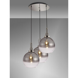 Yorktown 65cm Round 3 Light Pendant With 30cm Globe Glass, Polished Nickel/Matt Black Smoked/Clear - thumbnail 3