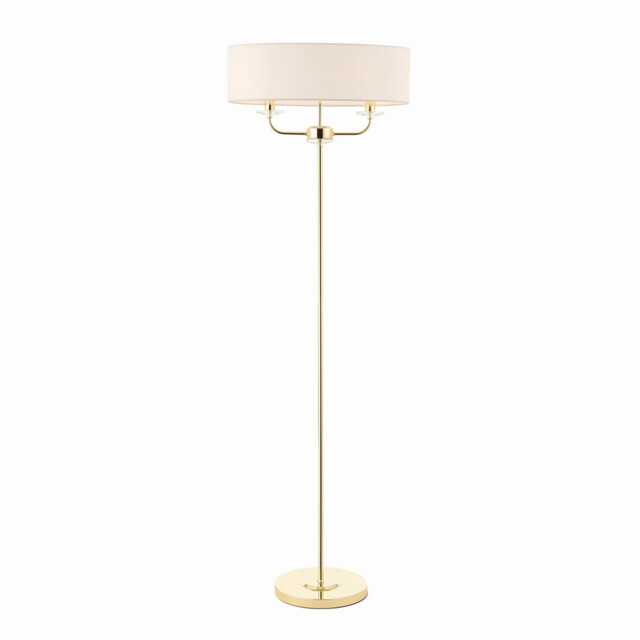 Nixon 2 Light Floor Lamp Brass, Crystal Glass, E14