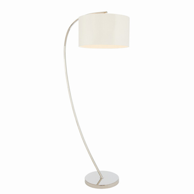 Josephine 1 Light Floor Lamp Bright Nickel, Vintage White Faux Silk, E27 - image 1