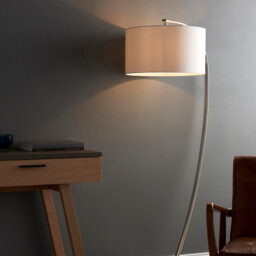 Josephine 1 Light Floor Lamp Bright Nickel, Vintage White Faux Silk, E27 - thumbnail 3