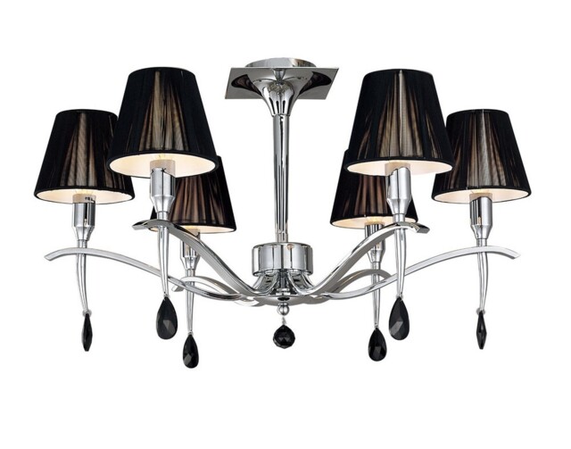 Siena Semi Flush Ceiling Round 6 Light E14, Polished Chrome with Black Shades And Black Crystal - image 1