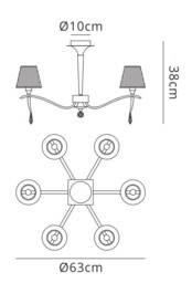 Siena Semi Flush Ceiling Round 6 Light E14, Polished Chrome with Black Shades And Black Crystal - thumbnail 2