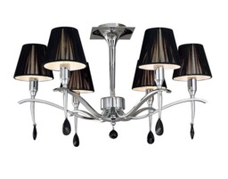 Siena Semi Flush Ceiling Round 6 Light E14, Polished Chrome with Black Shades And Black Crystal