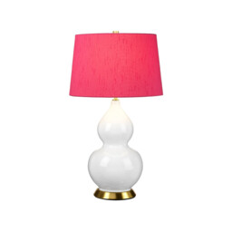 Isla Table Lamp with Round Tapered Shade, Aged Brass, White, Pink - thumbnail 1