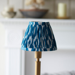 Upton Rechargeable Brushed Aged Brass Plate Table Lamp with Marlin Blue Fabric Ikat Shade 16cm Integrated LED - thumbnail 5