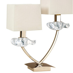 Akira Table Lamp 2 Light E14, Antique Brass With Cream Shades - thumbnail 3