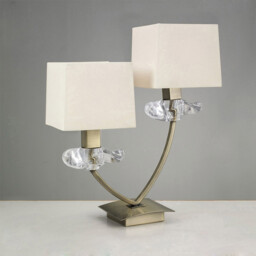 Akira Table Lamp 2 Light E14, Antique Brass With Cream Shades - thumbnail 2
