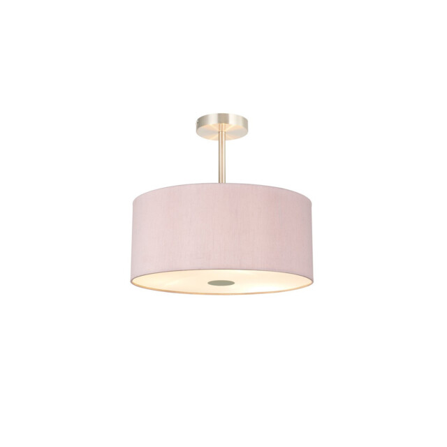 Baymont Satin Nickel 5 Light E27 Semi Flush With 40cm Dual Faux Silk Shade, Taupe/Halo Gold - image 1