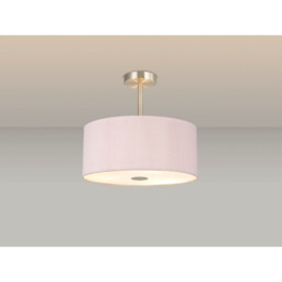 Baymont Satin Nickel 5 Light E27 Semi Flush With 40cm Dual Faux Silk Shade, Taupe/Halo Gold - thumbnail 2