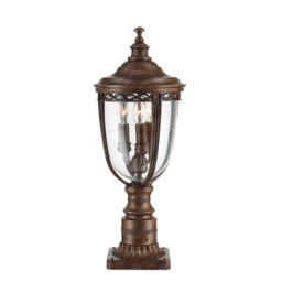 English Bridle 3 Light Medium Outdoor Pedestal Light British Bronze IP44, E14