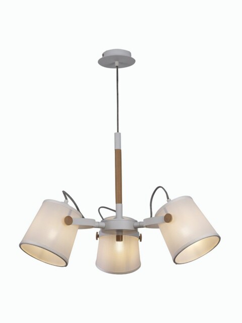 Nordica Ceiling Pendant 3 Light 3x23W E27, White, Beech with White Shades - image 1