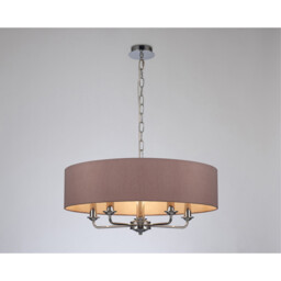 Banyan 5 Light Multi Arm Pendant, E14 Polished Chrome With 60cm x 15cm Dual Faux Silk Shade, Taupe/Halo Gold - thumbnail 2