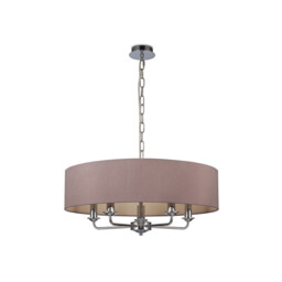 Banyan 5 Light Multi Arm Pendant, E14 Polished Chrome With 60cm x 15cm Dual Faux Silk Shade, Taupe/Halo Gold - thumbnail 5