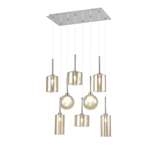 Baldwin Rectangle Multiple Pendant 2m, 8 x G9, Polished Chrome/Cognac/Frosted Type A,B,C,G Shade - image 1