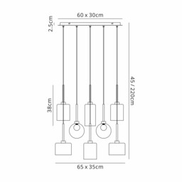 Baldwin Rectangle Multiple Pendant 2m, 8 x G9, Polished Chrome/Cognac/Frosted Type A,B,C,G Shade - thumbnail 2