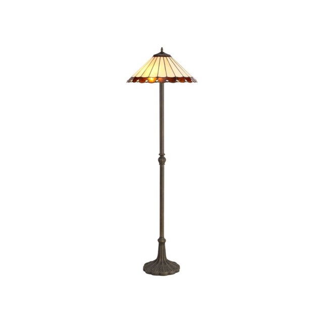 Worcester 2 Light Leaf Design Floor Lamp E27 With 40cm Tiffany Shade, Amber, Crystal, Aged Antique Brass - image 1