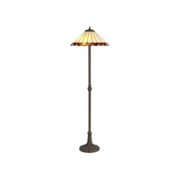 Worcester 2 Light Leaf Design Floor Lamp E27 With 40cm Tiffany Shade, Amber, Crystal, Aged Antique Brass - thumbnail 1