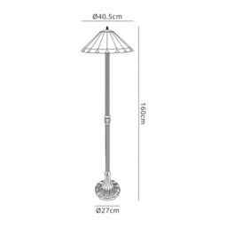 Worcester 2 Light Leaf Design Floor Lamp E27 With 40cm Tiffany Shade, Amber, Crystal, Aged Antique Brass - thumbnail 2