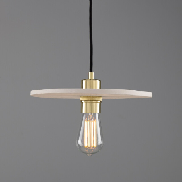 Bog Oak Pendant, Matte White Striped, Polished Brass - image 1
