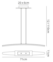 Hemisferic Ceiling Pendant 20W LED 70cm Bar 3000K, 1800lm, Satin Aluminium, Frosted Acrylic - thumbnail 2