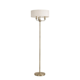 Banyan 3 Light Switched Floor Lamp With 45cm x 15cm Faux Silk Shade, Antique Brass/White - thumbnail 5