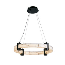 Moonbeam LED Celling Pendant, Black Metal & Marbleised Resin